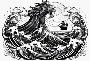 Poseidon steht in einer Welle im Meer tattoo idea