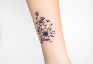 vintage bouquet of wild roses and meadow flowers with morning dew tattoo idea