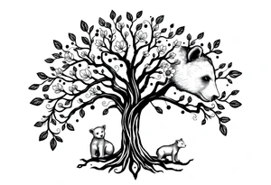 Tree of life and mama bear and one cub tattoo idea