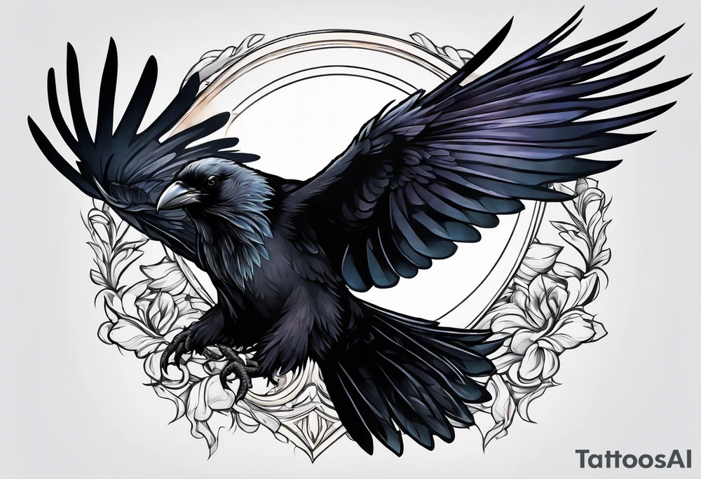 Gothic raven flying holding a light at night tattoo idea