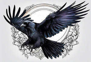Gothic raven flying holding a light at night tattoo idea