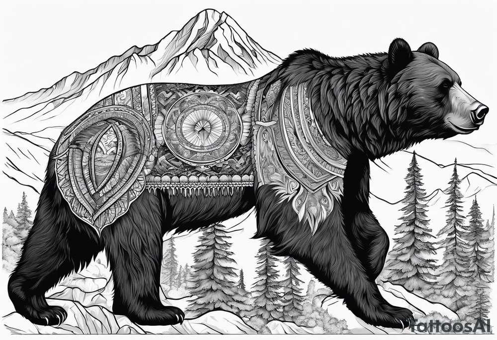 California Bear with the mammoth minarets inside the bear tattoo idea