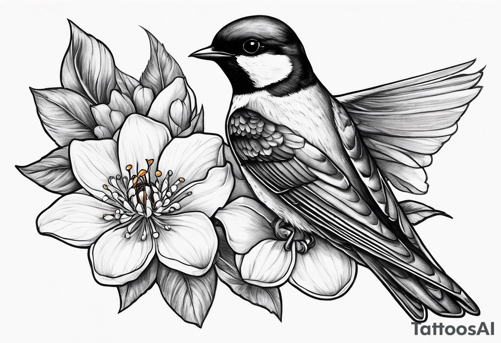 swallow holding an orange blossom tattoo idea