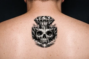 Diamond melting like a colorful waterfall running into a waterfall skull tattoo idea