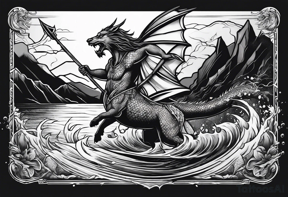 Jesus running across a lake and stabbing a dragon with a spear tattoo idea