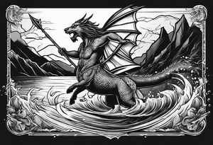 Jesus running across a lake and stabbing a dragon with a spear tattoo idea