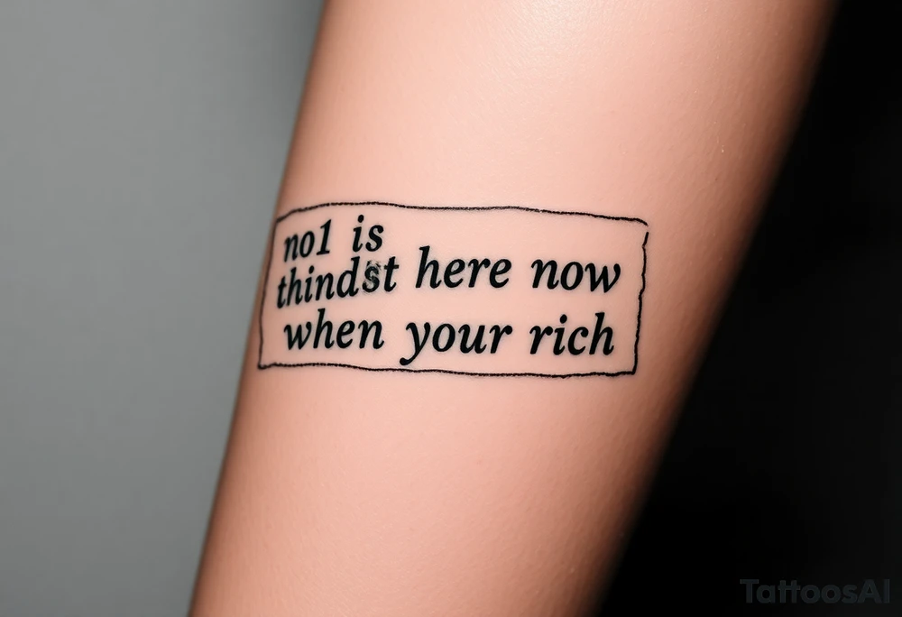 a piece of paper saying “no1 is here now think abt it when your rich” tattoo idea