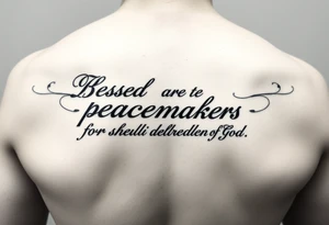 I already have a tatoo on my left pectoral that says Matthew 5:9 6" long and 1" high and want to add "Blessed are the peacemakers for they shall be called the children of God" with some sort of art. tattoo idea