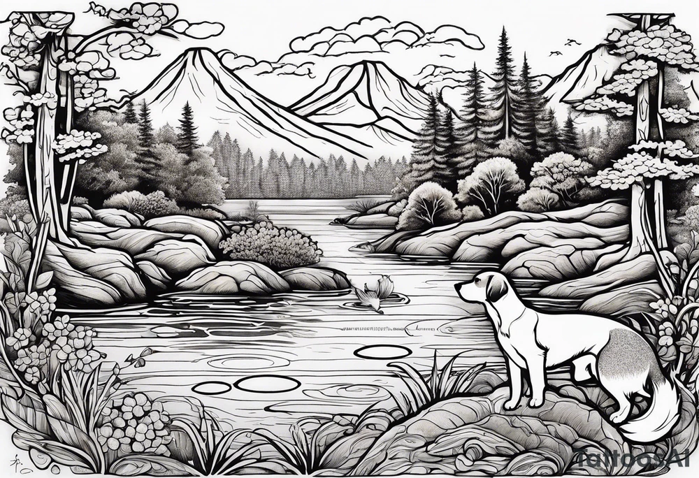 River swamp with beagles squirrel hunting tattoo idea