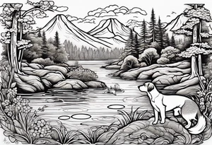 River swamp with beagles squirrel hunting tattoo idea