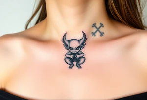 Misfit tiny goblin with wings and horns tattoo idea