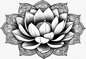 a masculine line drawing of a lotus flower with a yin yang in the flower tattoo idea