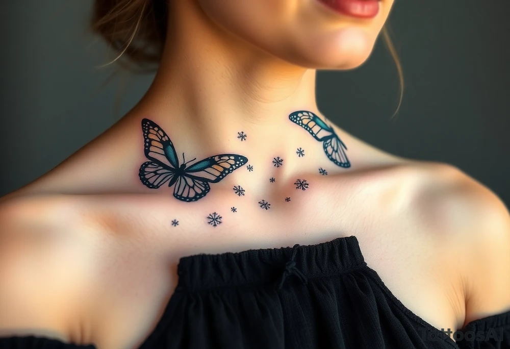 Flying butterflies with snowflakes tattoo idea