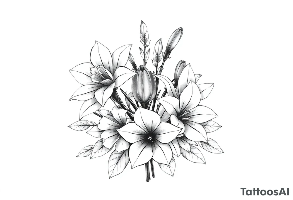 palm sized flower bouquet that has daffodil, violet and narcisuss tattoo idea palm sized flower bouquet that has daffodil, violet and narcisuss tattoo idea