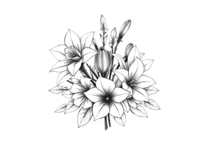 palm sized flower bouquet that has daffodil, violet and narcisuss tattoo idea