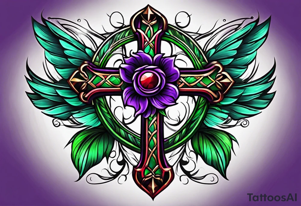 purple green red crosses tattoo idea