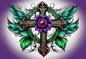 purple green red crosses tattoo idea