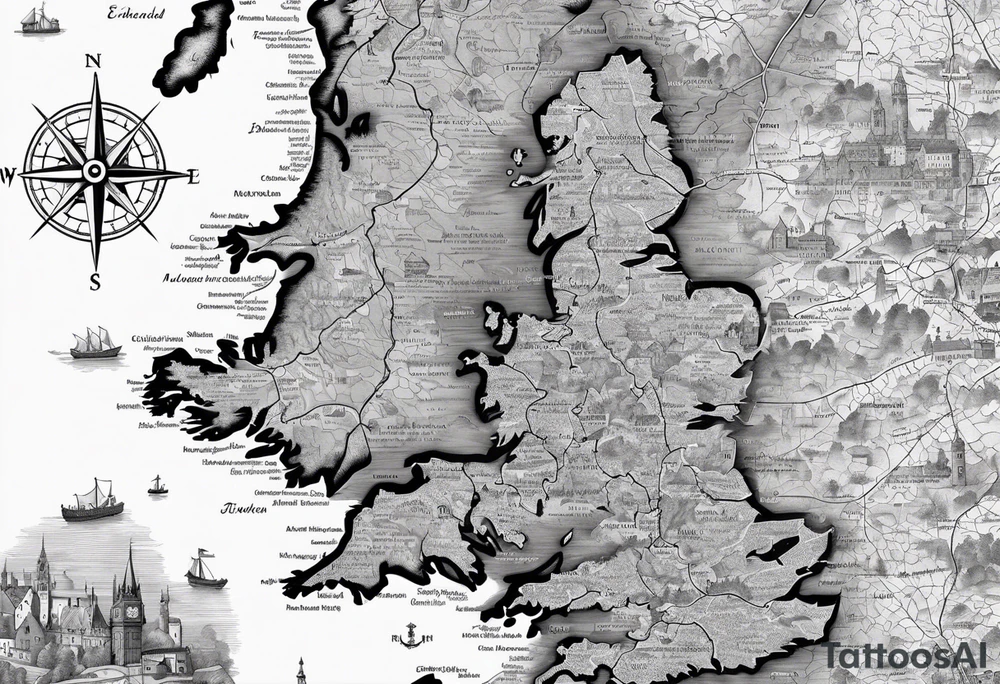 map of England with compass tattoo idea