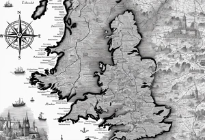map of England with compass tattoo idea