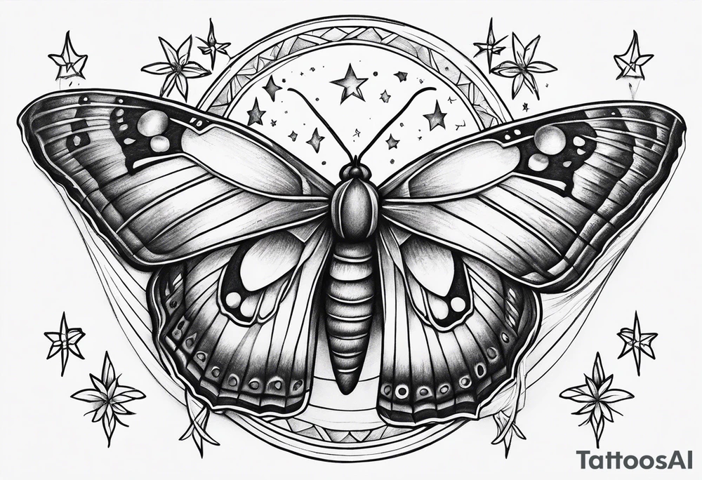 Moon and stars moth lily tattoo idea