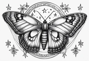 Moon and stars moth lily tattoo idea