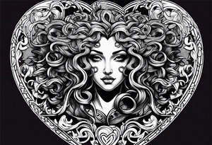 Gothic Medusa inside of a heart blackwork tattoo idea