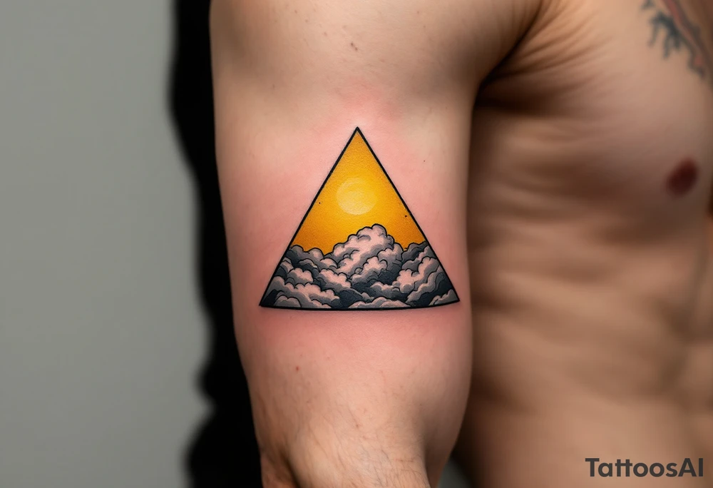 A yellow triangle representing air, drawn with wispy cloud-like textures inside. tattoo idea