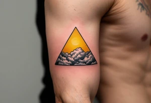 A yellow triangle representing air, drawn with wispy cloud-like textures inside. tattoo idea