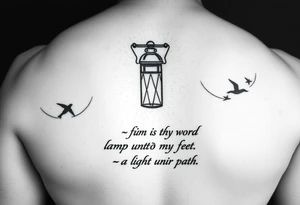 Someone holding a lantern to light up a road with the text: "Thy word is a lamp unto my feet a light unto my path." tattoo idea