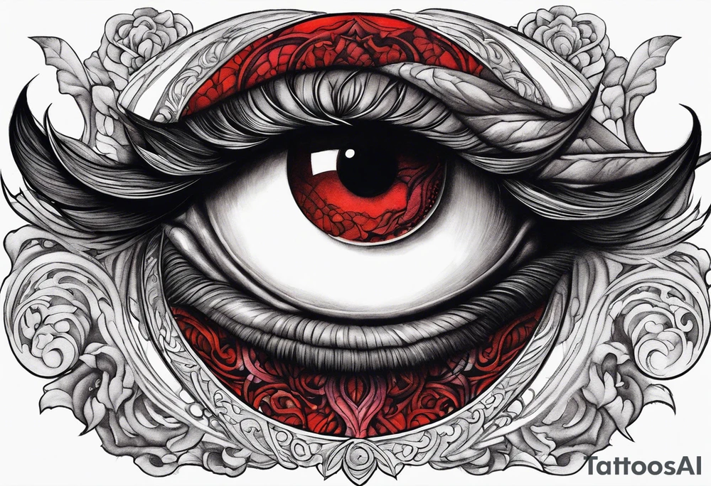 eclipse, vibrant colors (reds and blacks), dark fantasy tattoo idea