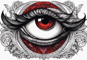 eclipse, vibrant colors (reds and blacks), dark fantasy tattoo idea
