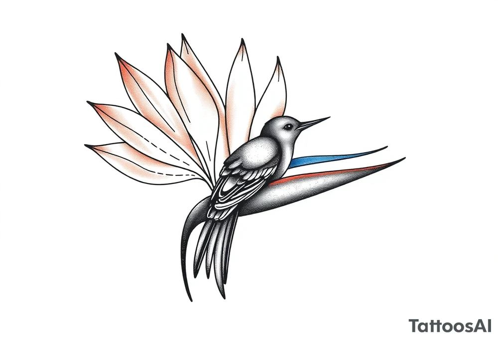Bird of paradise flower with blue bird tattoo idea