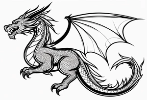 An ornate dragon breathing fire, with intricate scales and a fierce expression, symbolizing power and protection.” tattoo idea