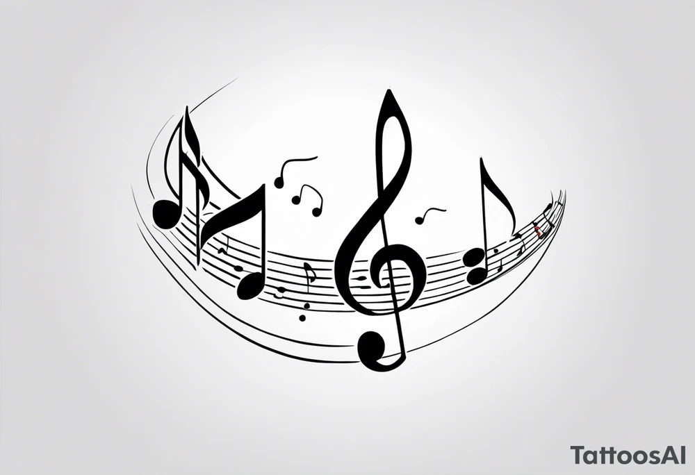 Minimalist line work tattoo, depicting musical
Notes and the letters “R” and “L” which symbolize Lainey and remi. tattoo idea