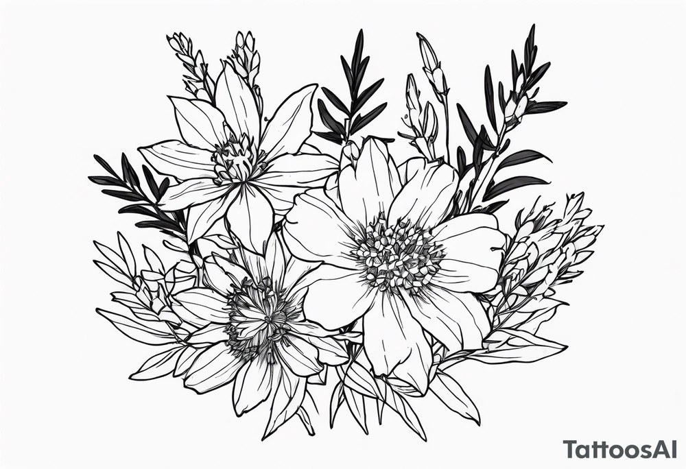 Larkspur and aster bouquet tattoo idea