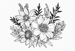 Larkspur and aster bouquet tattoo idea