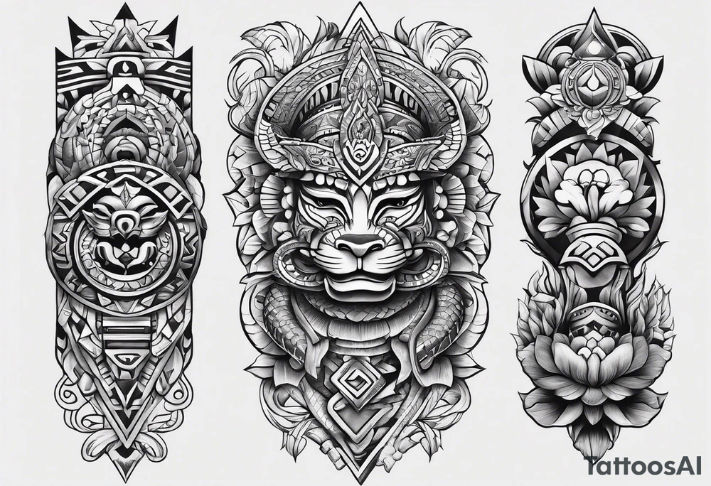 aztec snake sleeve tattoo idea