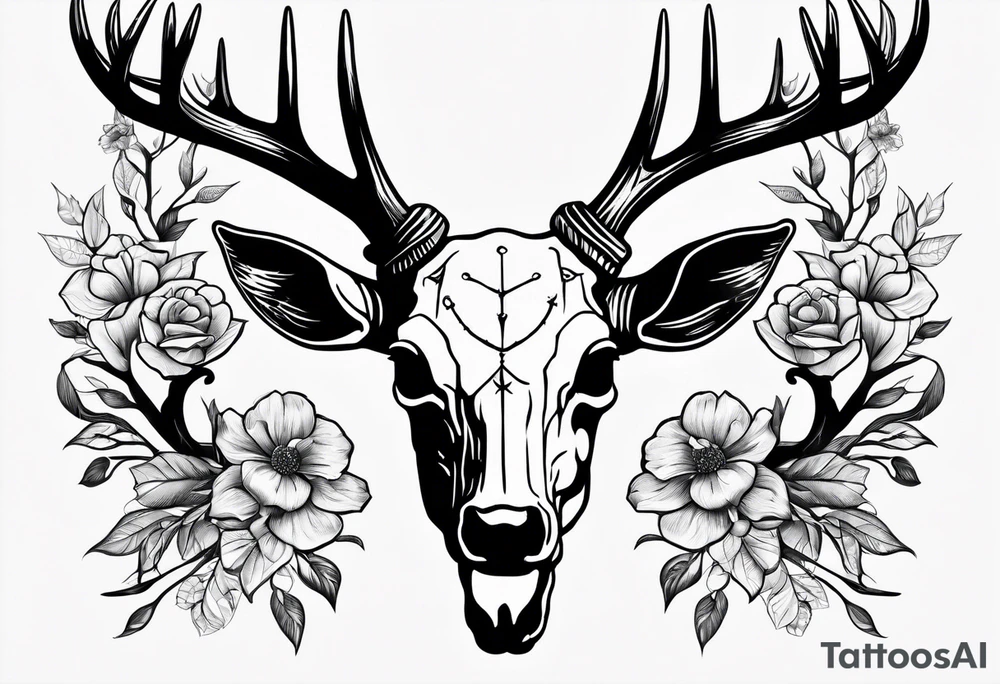 European mount mule deer skull plain tattoo idea
