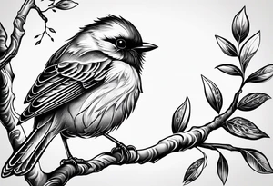 Black and white little bird, sitting on a branch. tattoo idea
