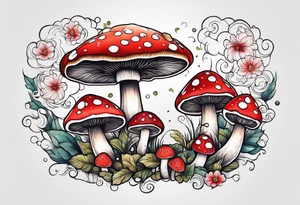 japenese clouds surrounds fly agaric mushroom tattoo idea