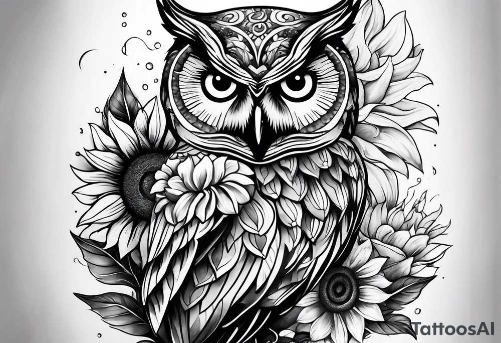 Owl and sunflower sleeve tattoo idea