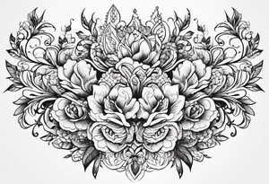 small long ornate floral sternum tattoo tattoo idea