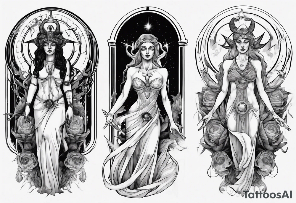 The High Priestesses. Hecate, Artemis and Selene morphing into one body. tattoo idea