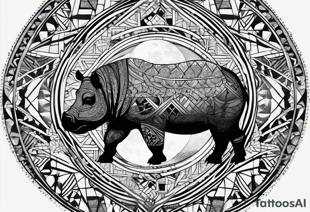 Very asymmetrical, +geometric pattern, with realistic full moon, with hippo at side look, +tribal, +geometric, +inkart , +blackwork, +grey scale, + sketch
with wintersweet flower bud, +inkart touch, +for men, detailed , combined favourite tattoo idea