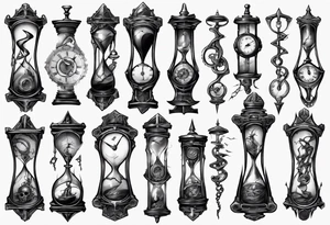 dark fantasy long tattoo
broken hourglass and old watch tattoo idea