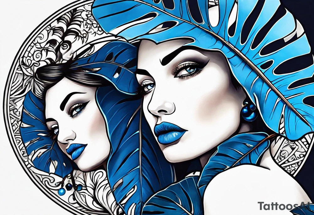 Monstera Ableger blau, orientalische fliesen tattoo idea