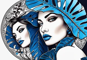 Monstera Ableger blau, orientalische fliesen tattoo idea