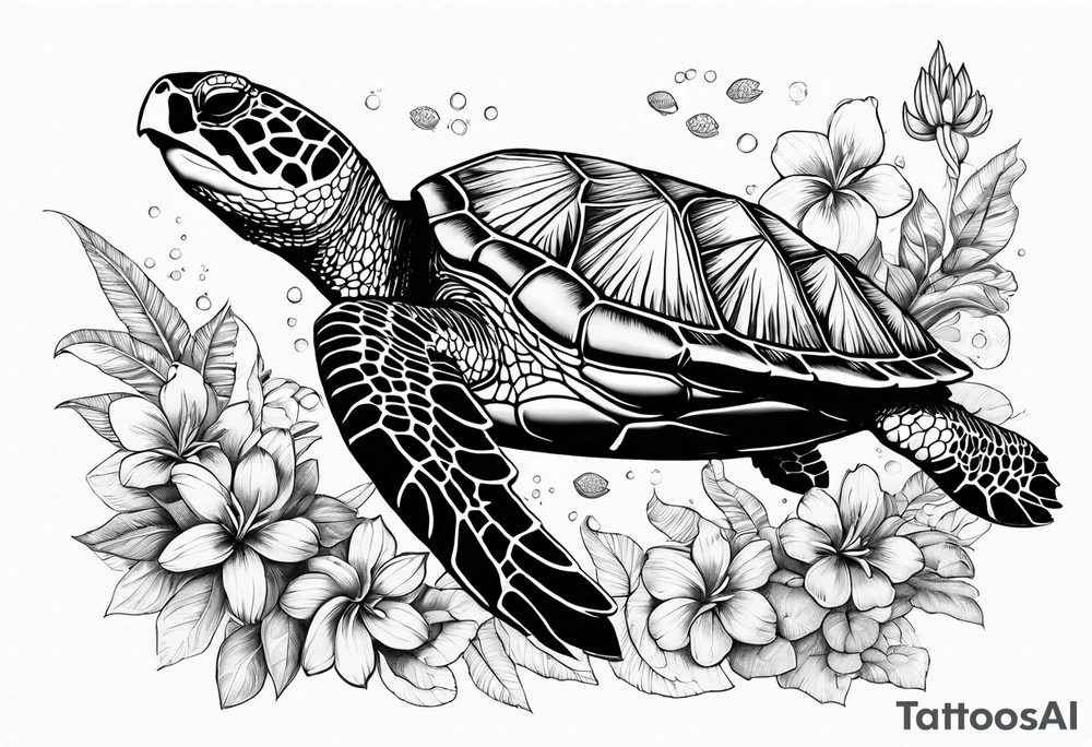 Hawian flowers sea turtles beach tattoo idea