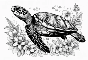 Hawian flowers sea turtles beach tattoo idea