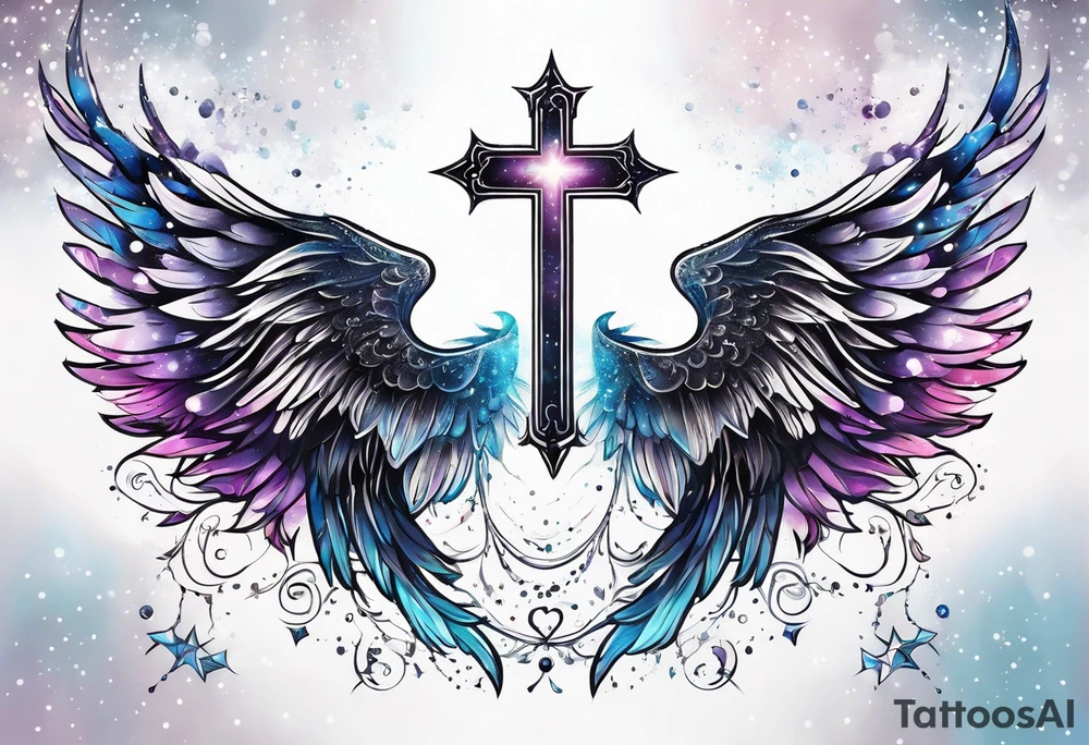 Constellation, Angel wing , snow , cross tattoo idea